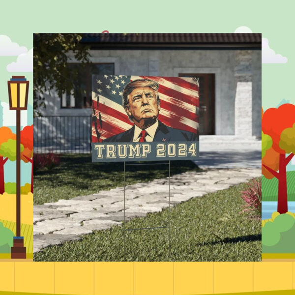 Trump 2024 For President USA American Flag Yard Sign