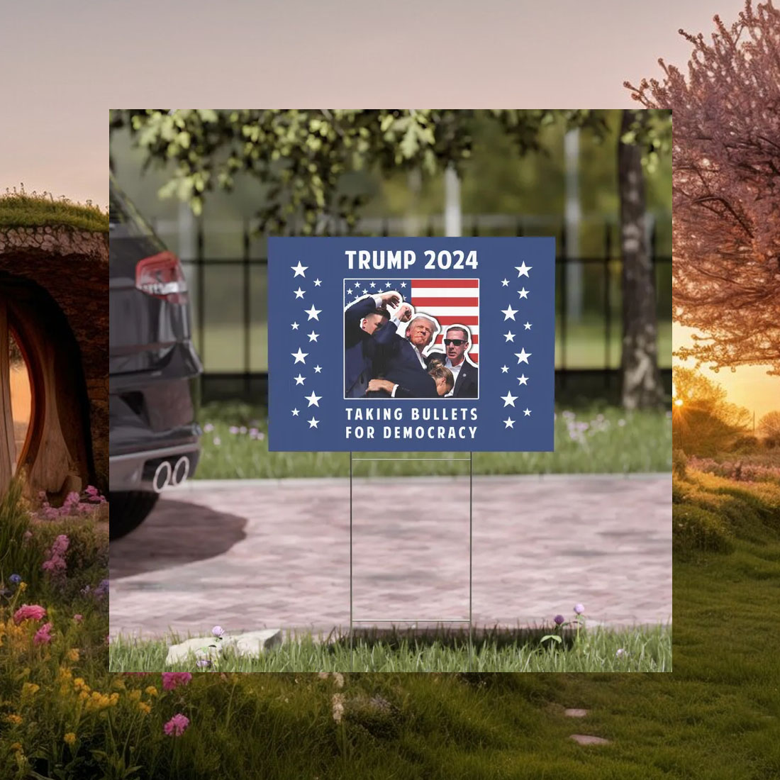 Trump 2024 Taking Bullets for Democracy Yard Sign