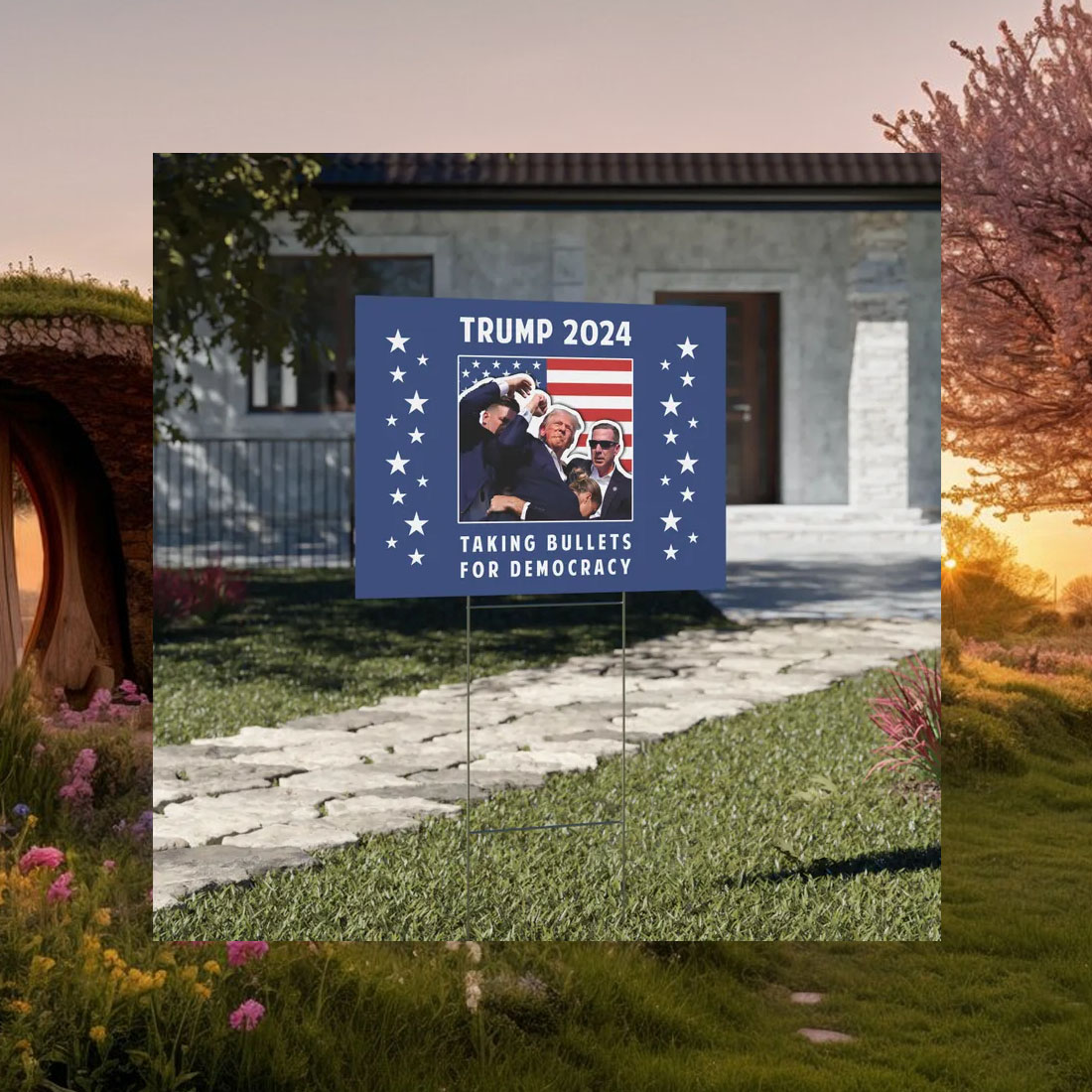 Trump 2024 Taking Bullets for Democracy Yard Sign