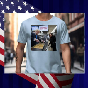 Funny Making Fries Great Again Trump Shirt, Trump Frying and Kamala Mopping Floor Shirt