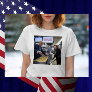 Funny Making Fries Great Again Trump Shirt, Trump Frying and Kamala Mopping Floor Shirt