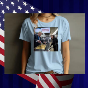 Funny Making Fries Great Again Trump Shirt, Trump Frying and Kamala Mopping Floor Shirt