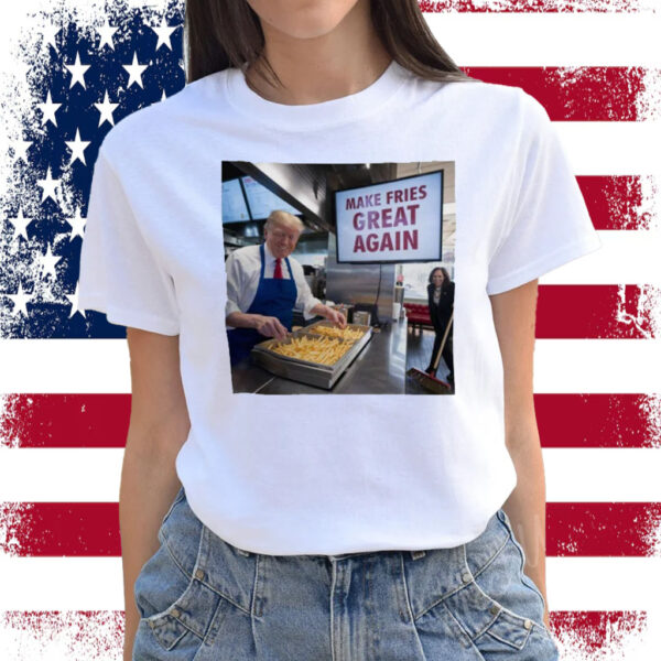 Make Fries Great Again Trump Shirt, Trump Frying and Kamala Mopping Floor 2024 Shirt