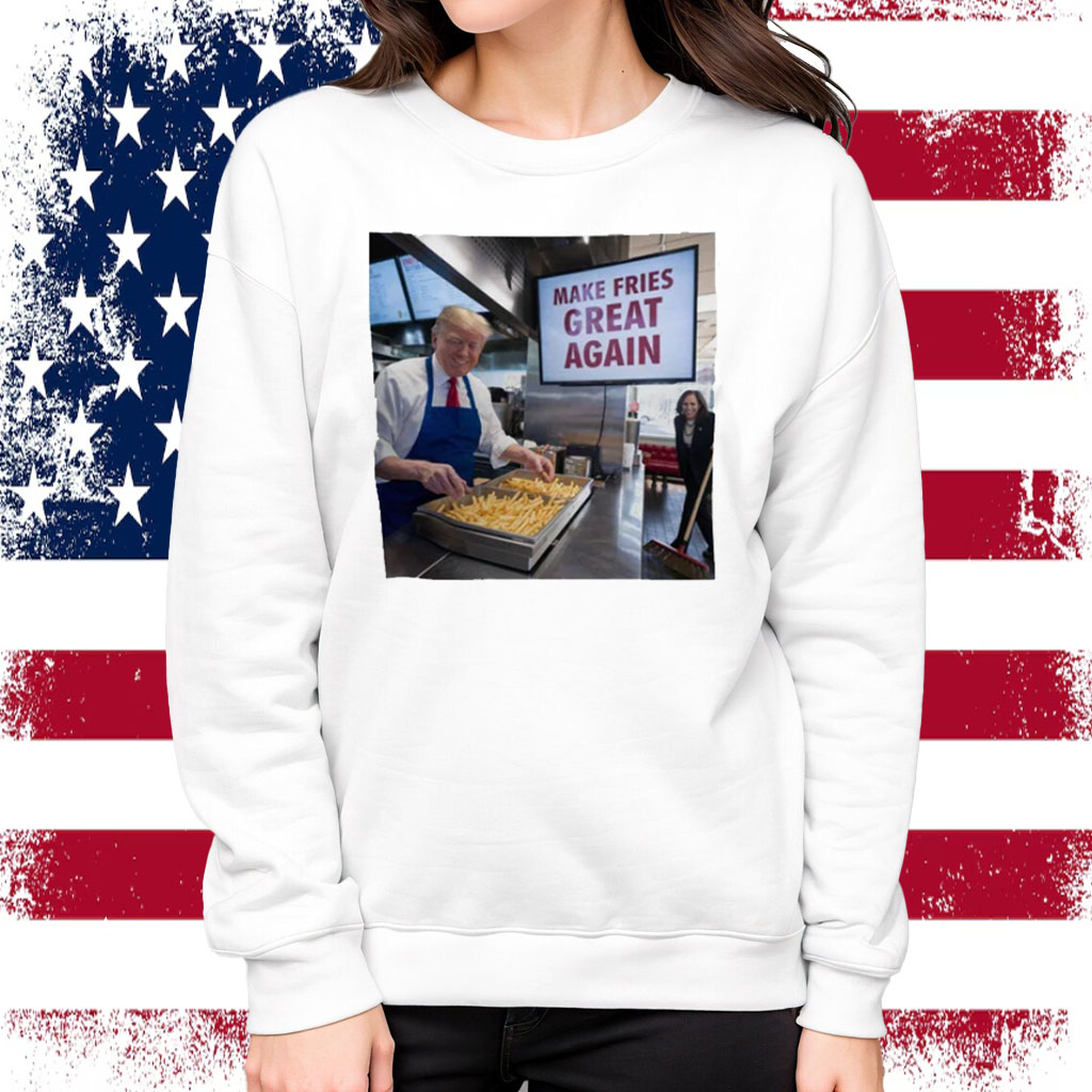 Make Fries Great Again Trump Shirt, Trump Frying and Kamala Mopping Floor 2024 Shirt
