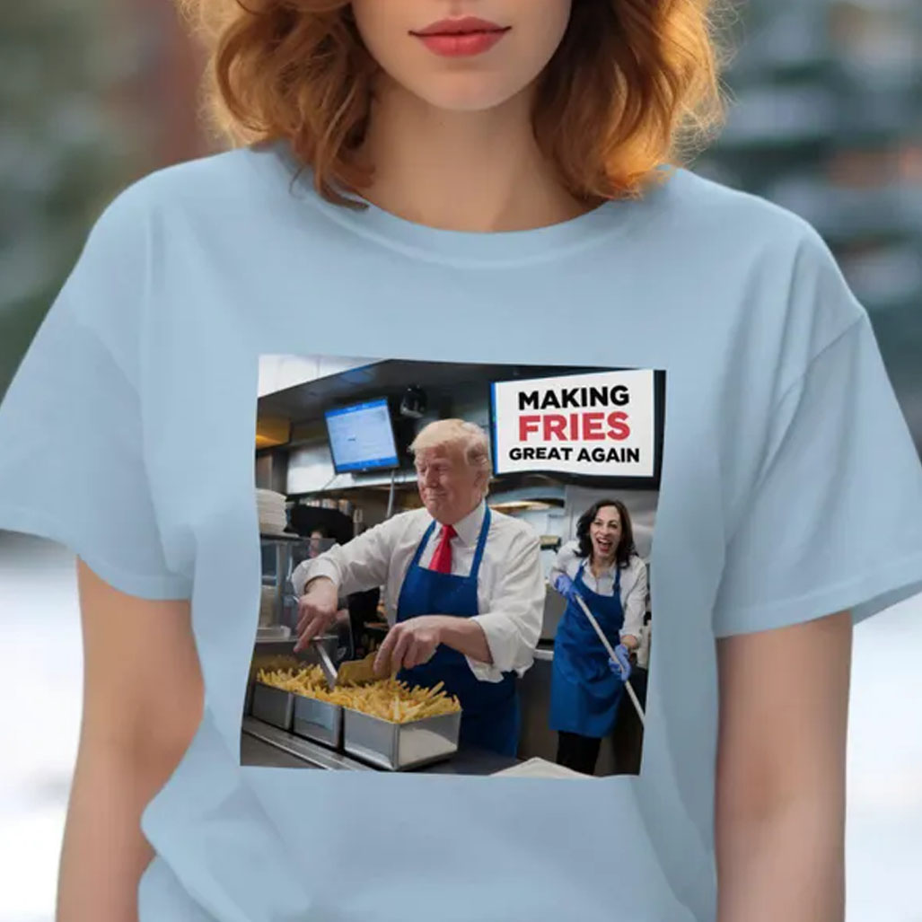 Making Fries Great Again Shirts, Trump Frying and Kamala Mopping Floor Shirt