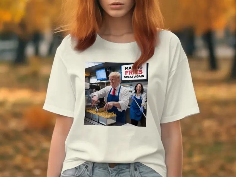 Making Fries Great Again Shirts, Trump Frying and Kamala Mopping Floor Shirt