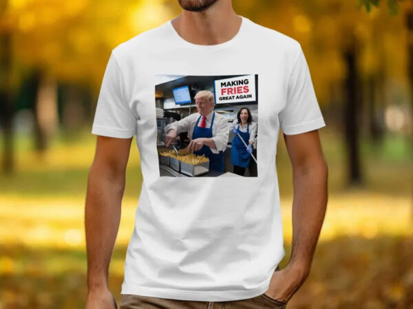 Making Fries Great Again Shirts, Trump Frying and Kamala Mopping Floor Shirt