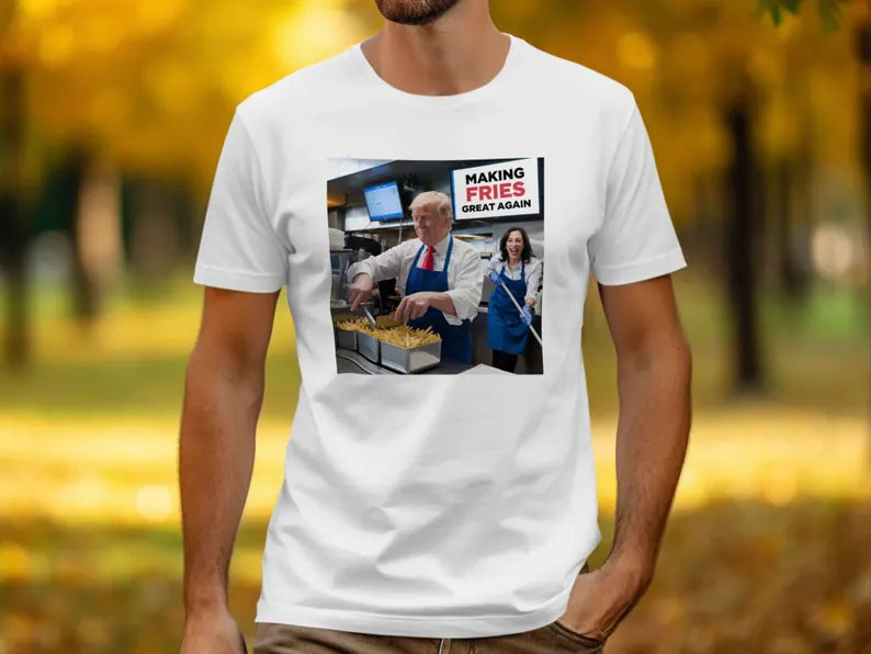 Making Fries Great Again Shirts, Trump Frying and Kamala Mopping Floor Shirt