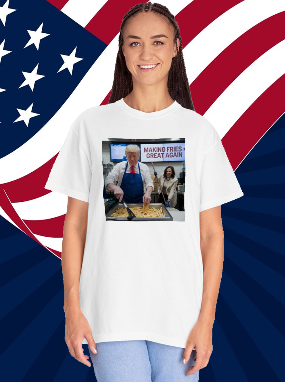 Making Fries Great Again Trump Shirt, Trump Frying and Kamala Mopping Floor Shirt