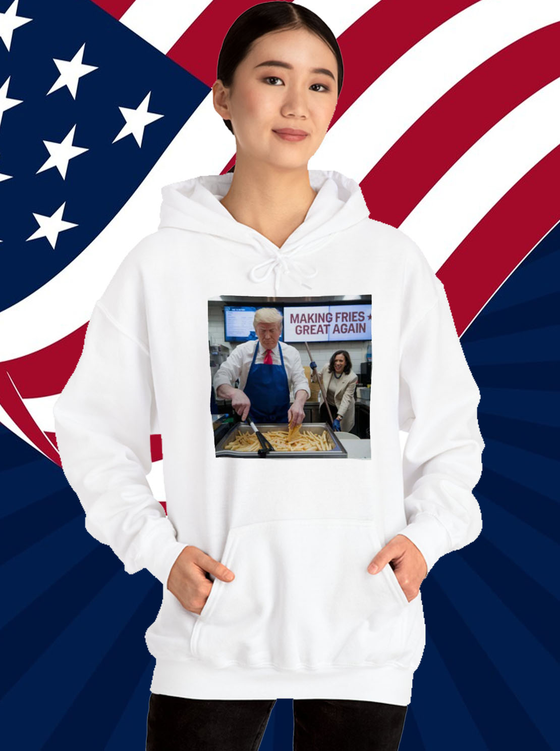 Making Fries Great Again Trump Shirt, Trump Frying and Kamala Mopping Floor Shirt