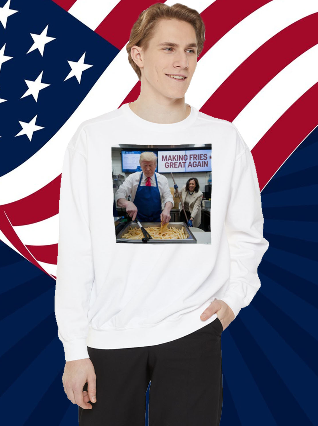 Making Fries Great Again Trump Shirt, Trump Frying and Kamala Mopping Floor Shirt