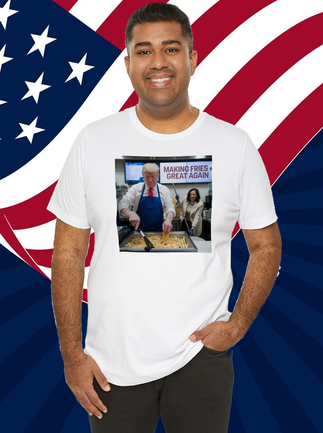 Making Fries Great Again Trump Shirt, Trump Frying and Kamala Mopping Floor Shirt