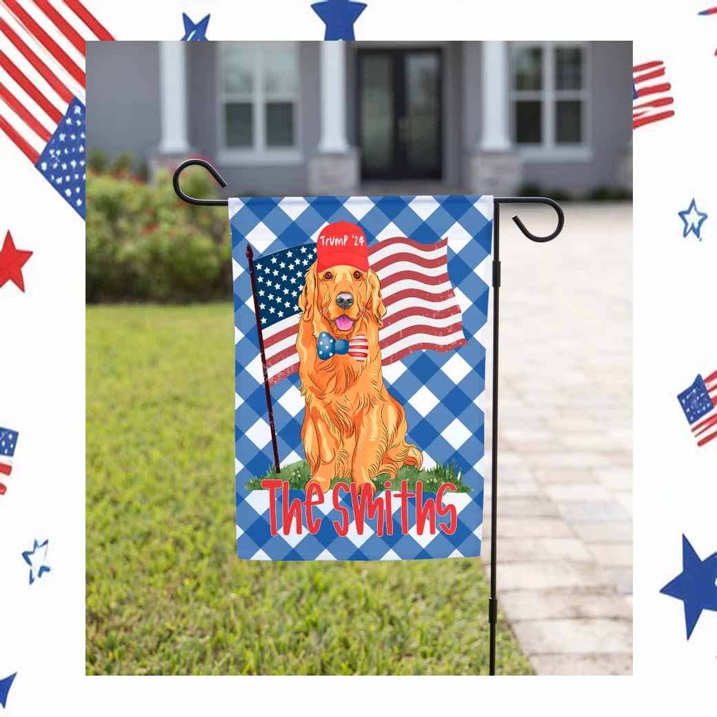 Trump Garden Flag Stand with Trump Golden Retriever Trump Flag