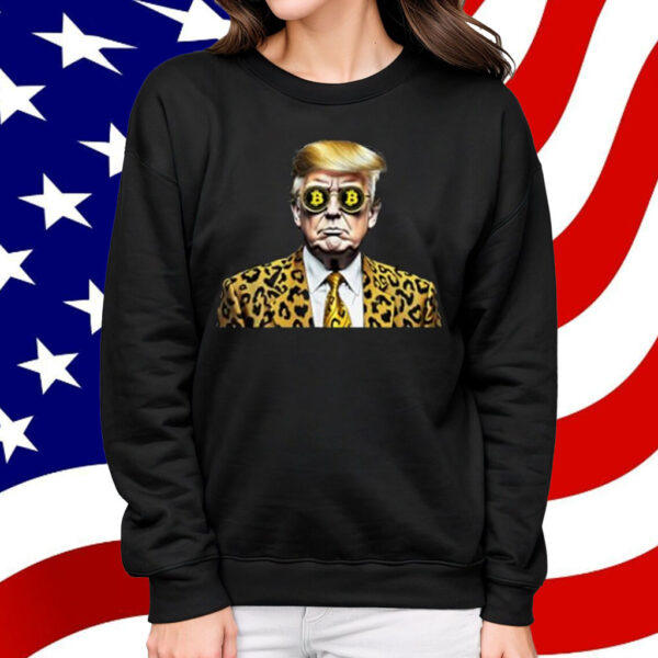 Trump Bitcoin Sunglasses Animal Print Suit Womens Mens MAGA T-Shirt