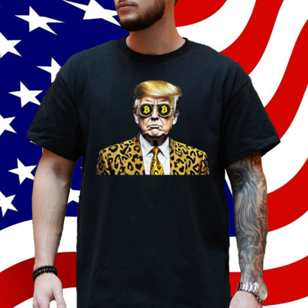 Trump Bitcoin Sunglasses Animal Print Suit Womens Mens MAGA T-Shirt